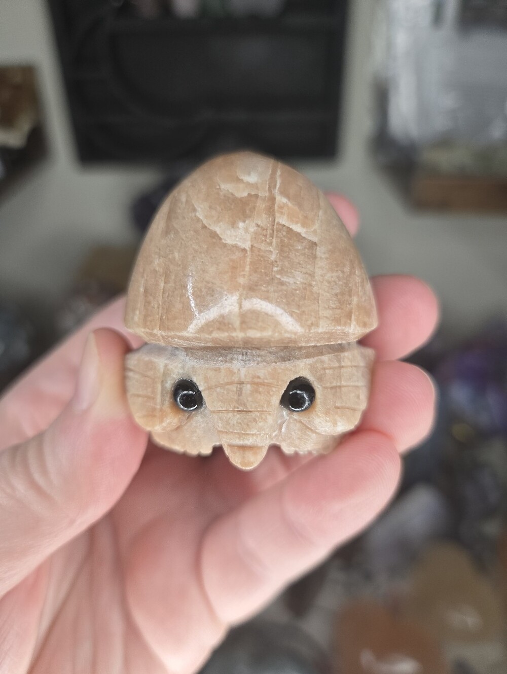 Peach Moonstonw Elephant Carving Crystal Buddy